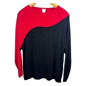 Chico's Travelers Red Black Colorblock Shirt Size 8-10 (1) Slinky